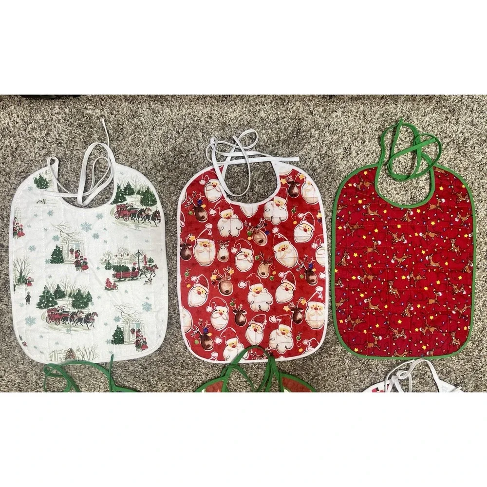 Lot Of 6 Quilted Handmade‎ Christmas Baby Bib  Large Size 12
